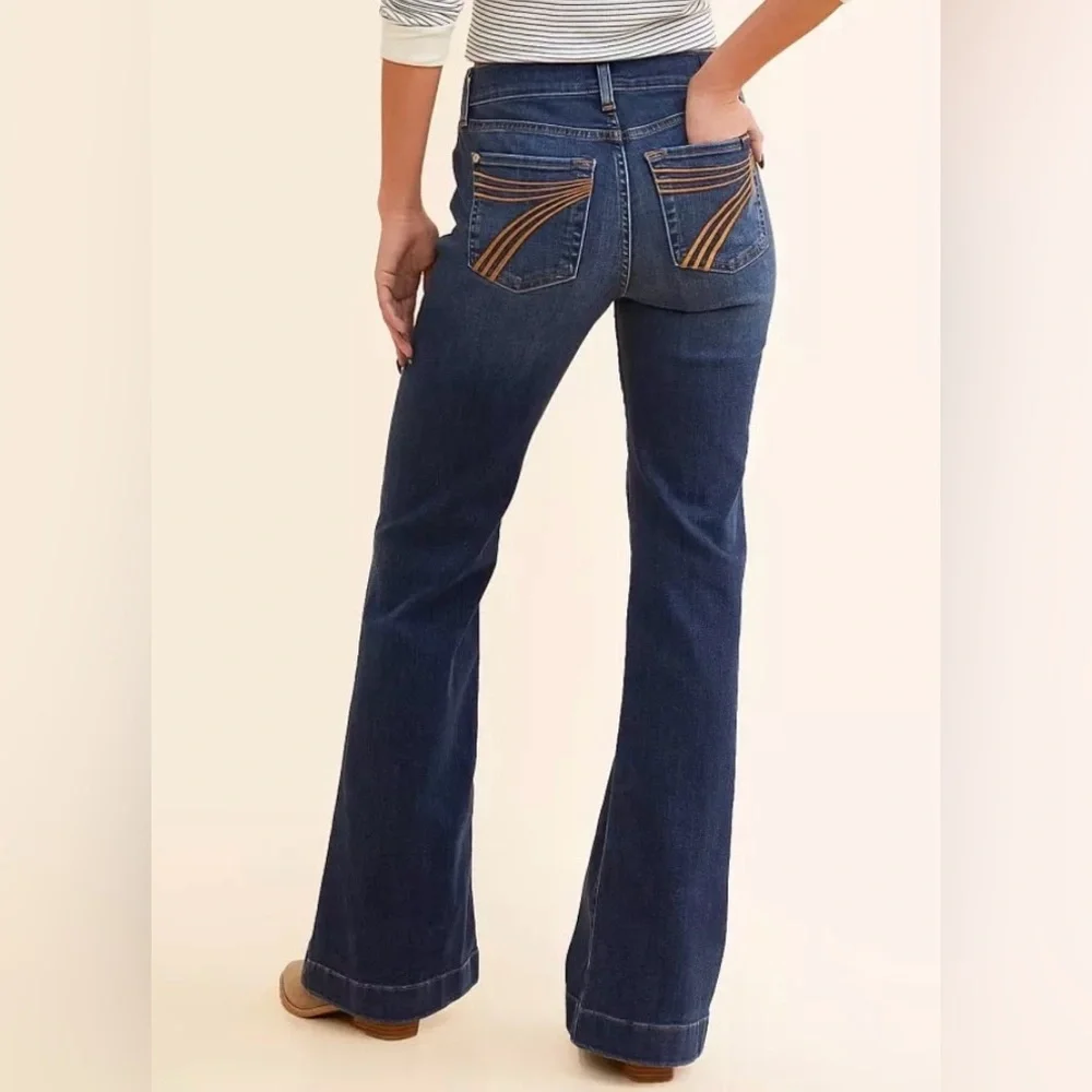 7 For All Mankind Dark Blue Flare Jeans with Contrast Pocket Detail - Picture 1 of 16